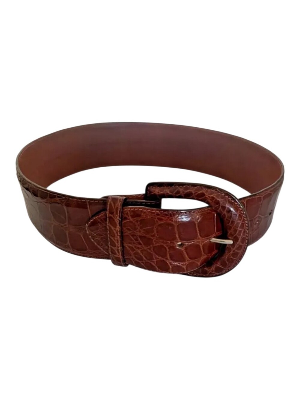 vintage ralph lauren alligator belt brown leather made in italy size 26